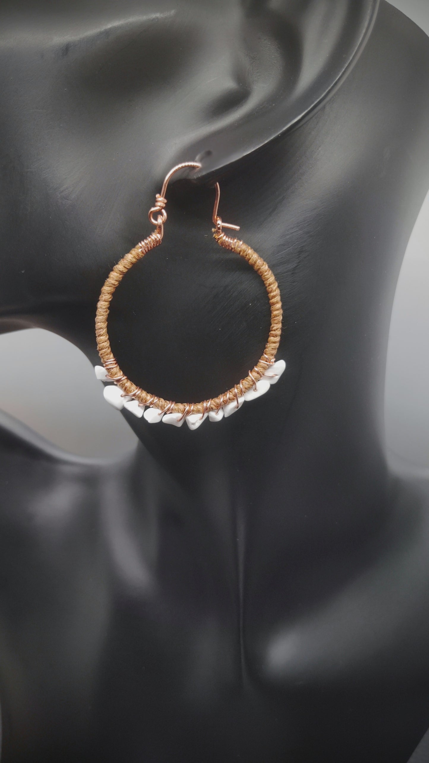 Ready to Go Hoops – Ultra Lightweight Cotton & Copper Wire-Wrapped Earrings with Howlite