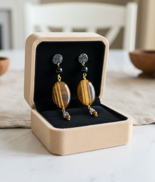 Simple Elegance | Tigers Eye and Black Jasper Earrings