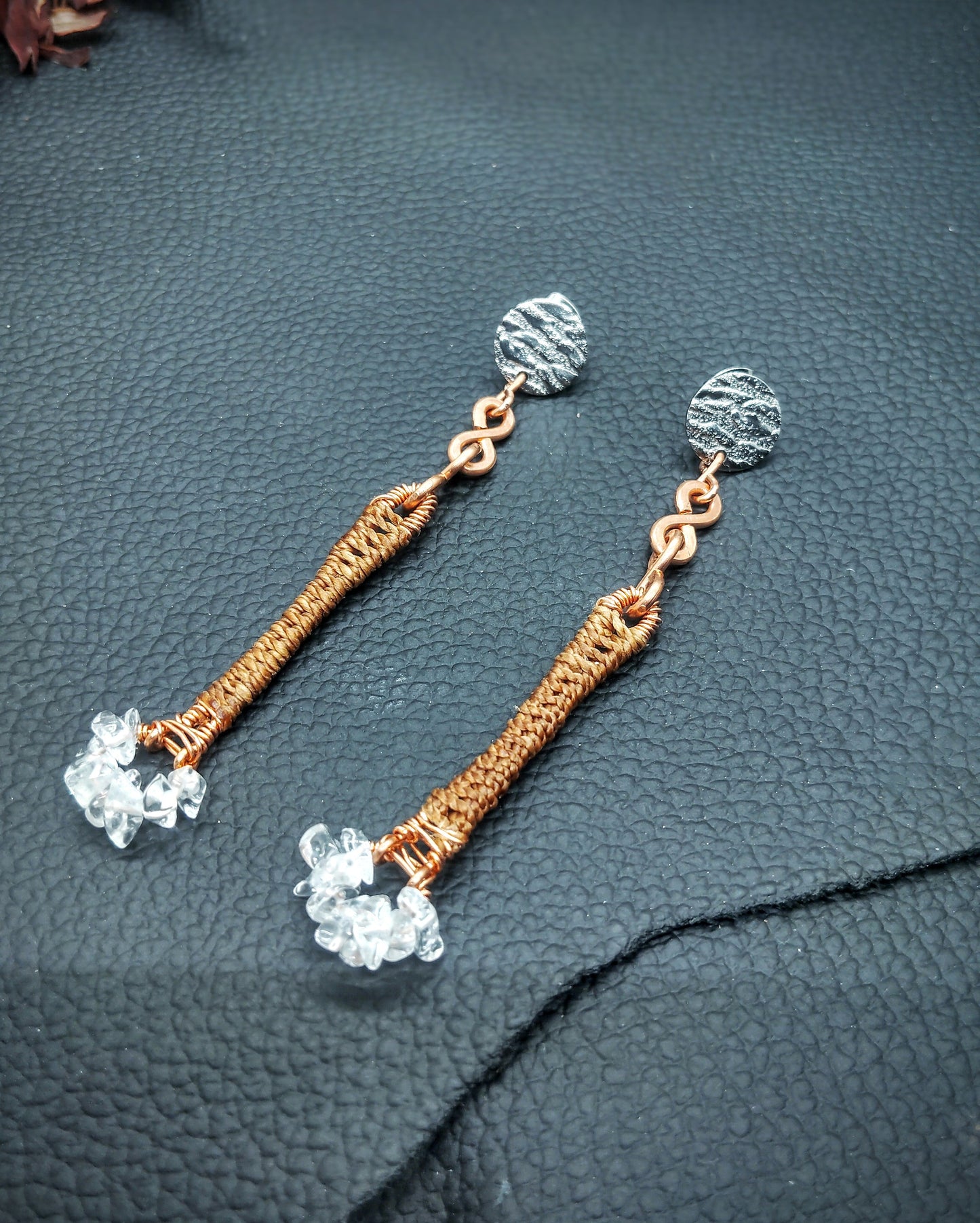 “Still Waters” Clear Quartz Drop Earrings | Copper & Cotton Statement Drops