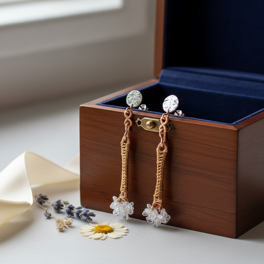 “Still Waters” Clear Quartz Drop Earrings | Copper & Cotton Statement Drops