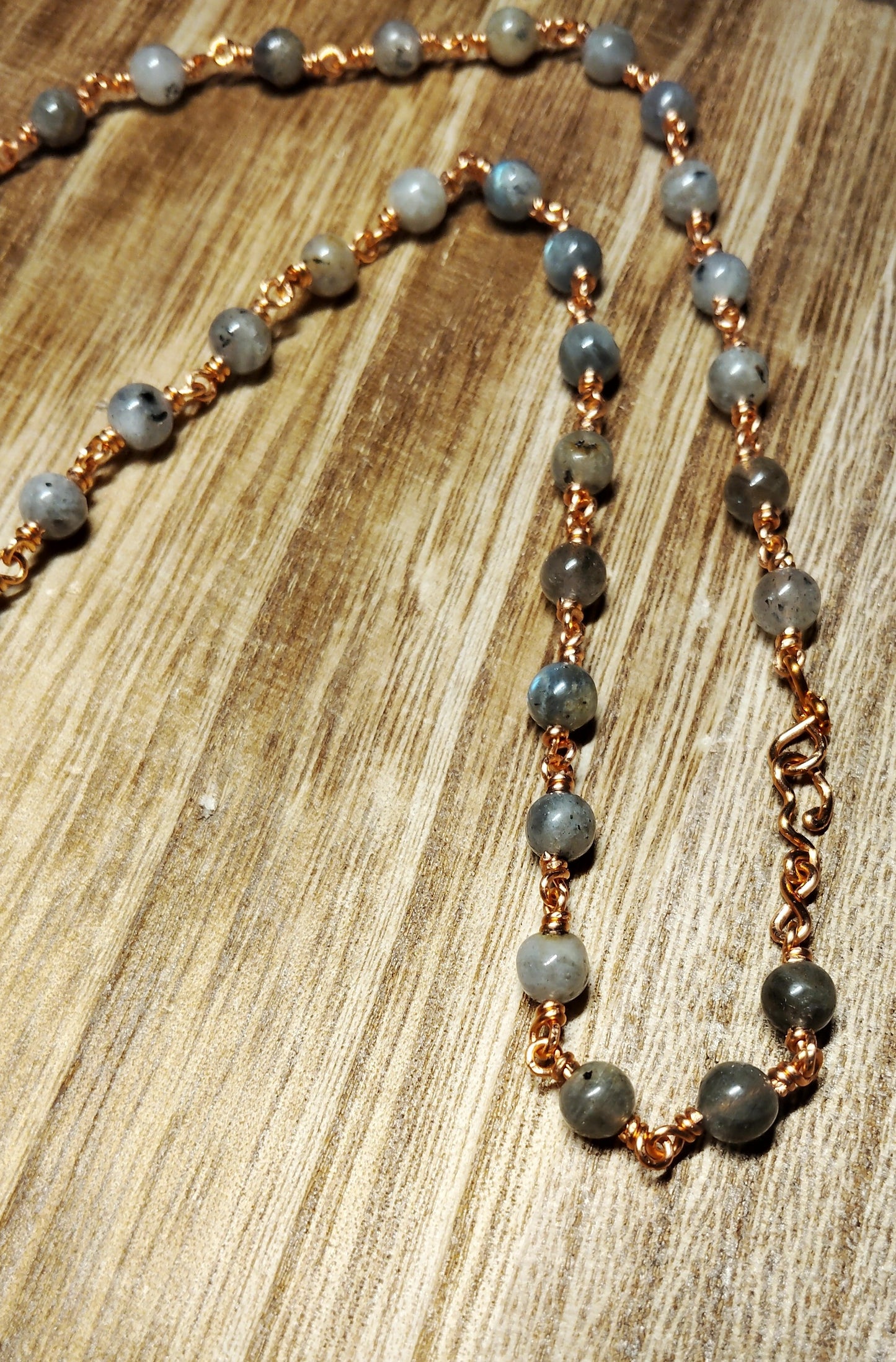 Handmade Labradorite Necklace – 20” Copper Wire Wrapped Teardrop Pendant with Labradorite Beads