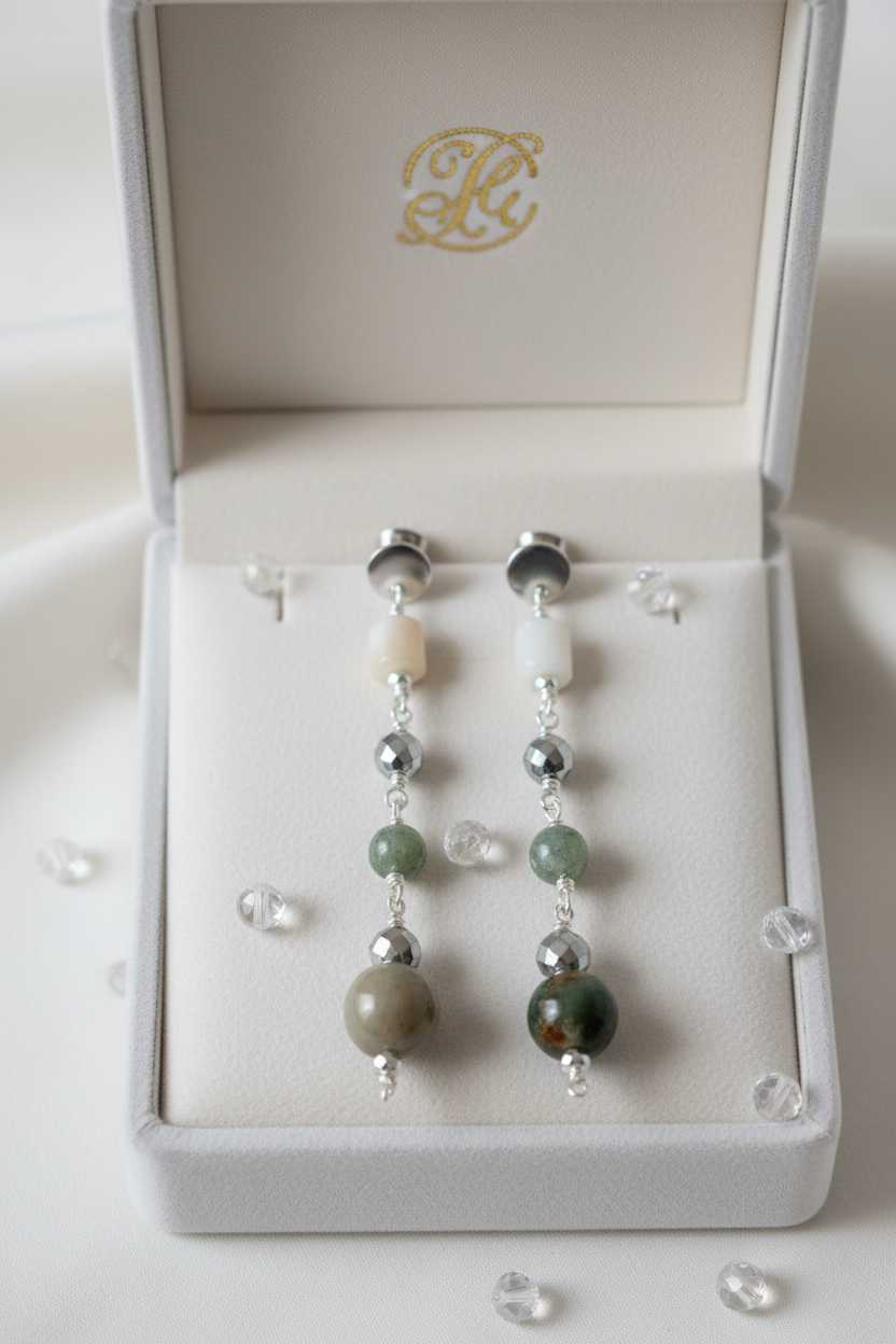 Winter Solace Drop Earrings (Hematite & India Agate)