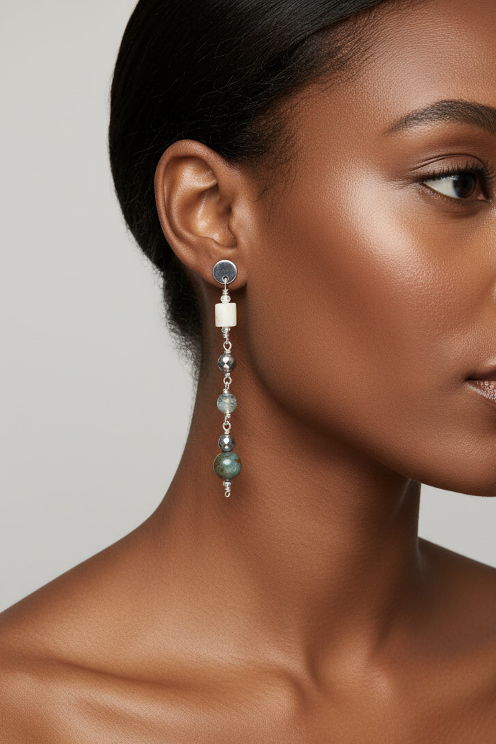 Winter Solace Drop Earrings (Hematite & India Agate)