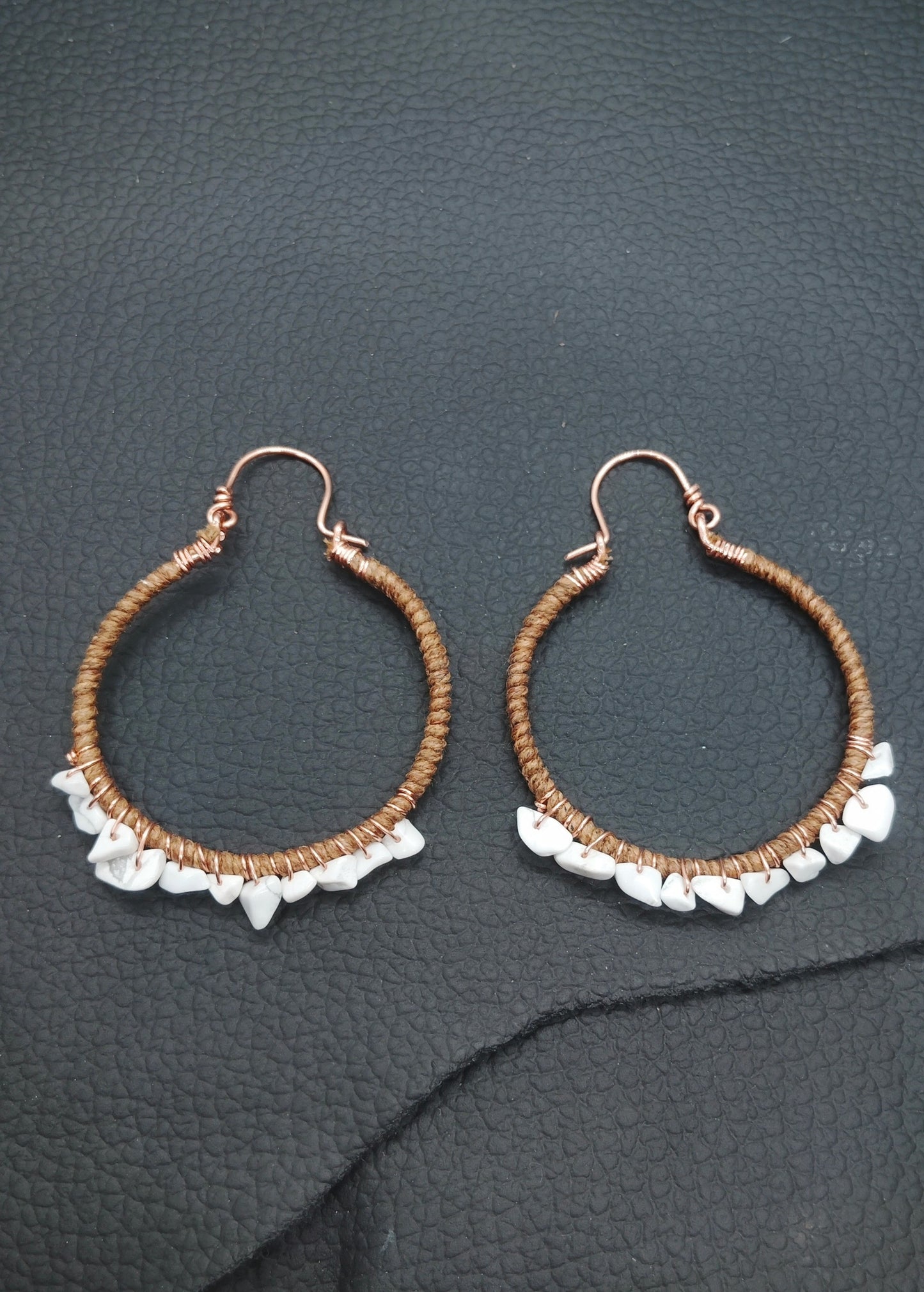 Ready to Go Hoops – Ultra Lightweight Cotton & Copper Wire-Wrapped Earrings with Howlite