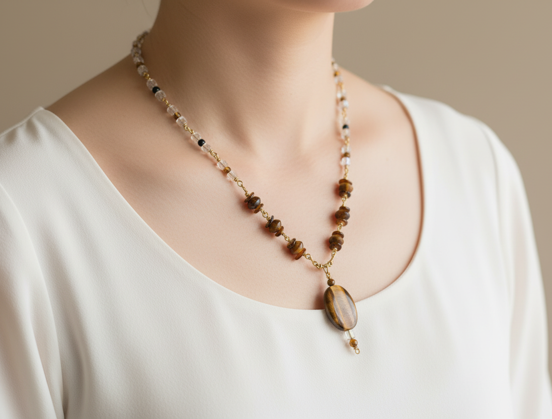 Linking Chain | Tiger's Eye and Shell Necklace
