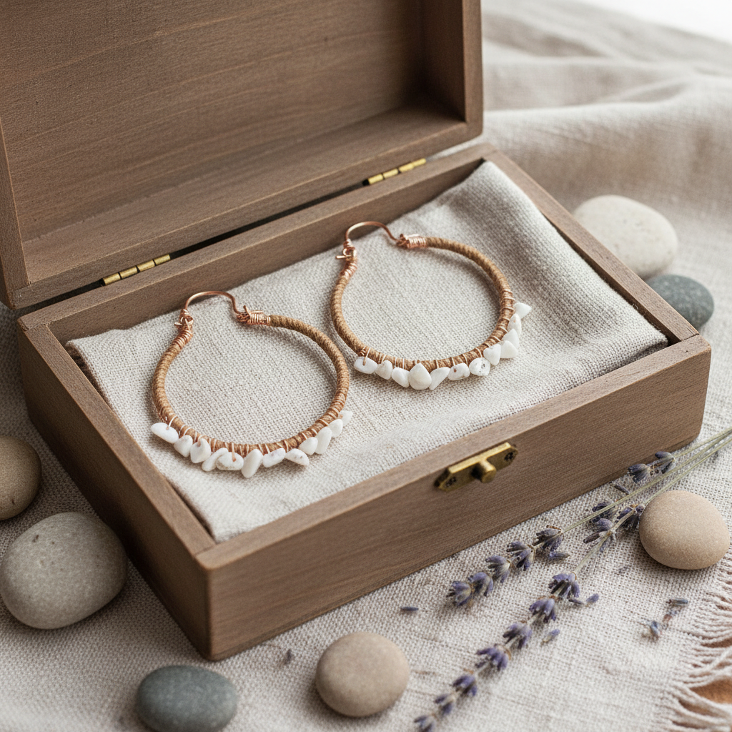 Ready to Go Hoops – Ultra Lightweight Cotton & Copper Wire-Wrapped Earrings with Howlite