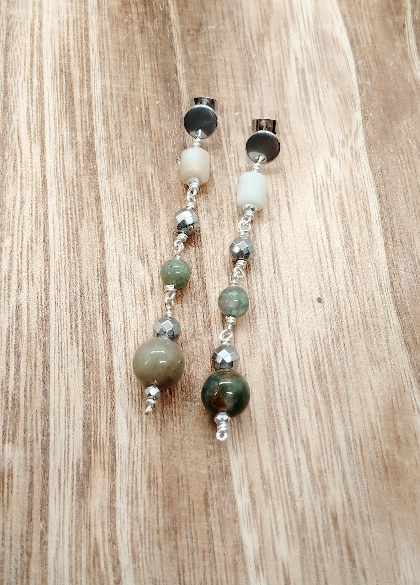 Winter Solace Drop Earrings (Hematite & India Agate)