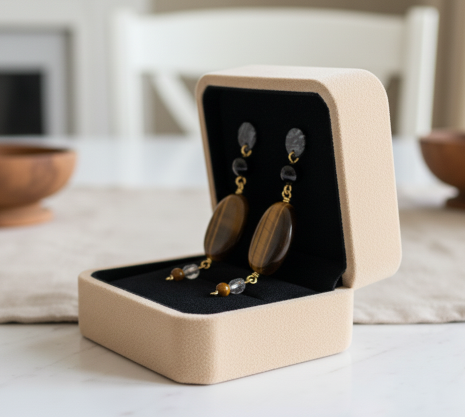 Simple Elegance | Tigers Eye and Black Jasper Earrings