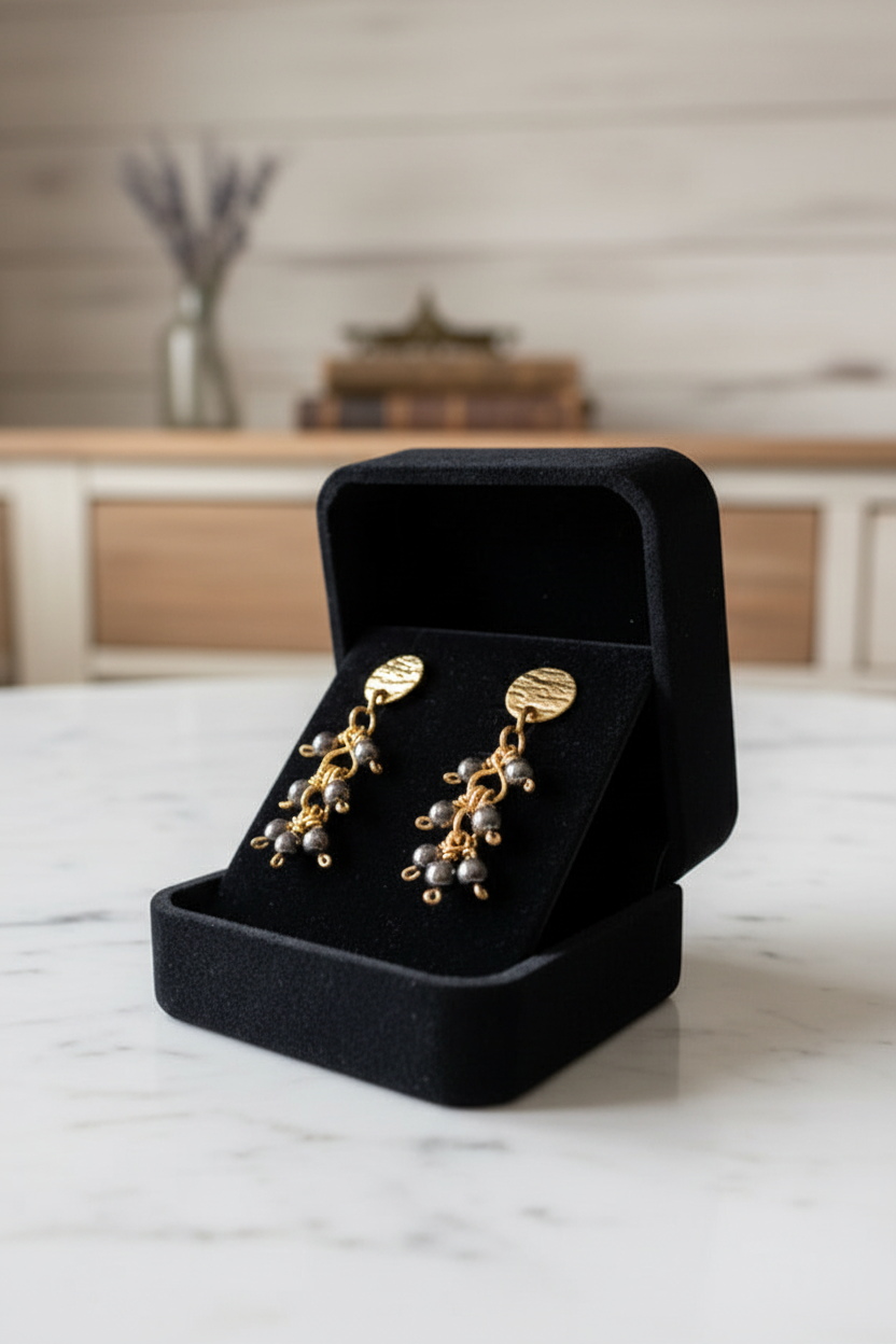 Sun Fall Earrings | Brass and Hematite